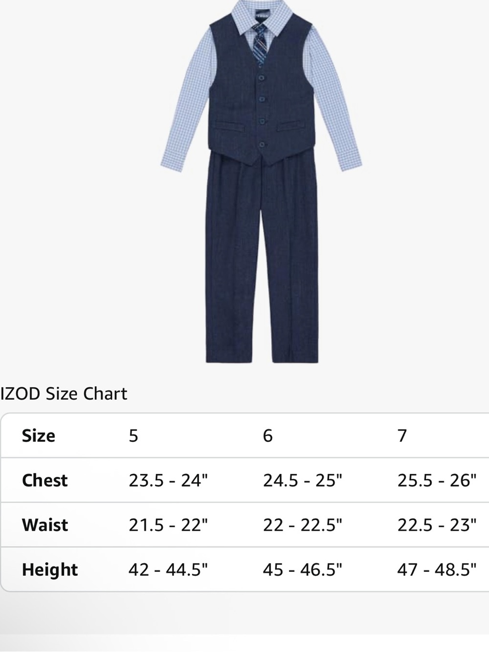 Izod Boys Navy Vest and Pants Set with Light Blue Gingham Shirt and Plaid Tie - Picture 3 of 3